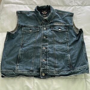 Harley Davidson Motorcycle washed denim blue vest 100% cotton multiple pockets